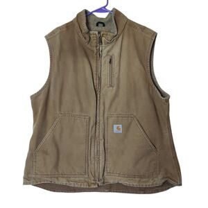 Vintage Carhartt Women's Sherpa Lined Canvas Vest XL Khaki Tan Outdoor Work Wear